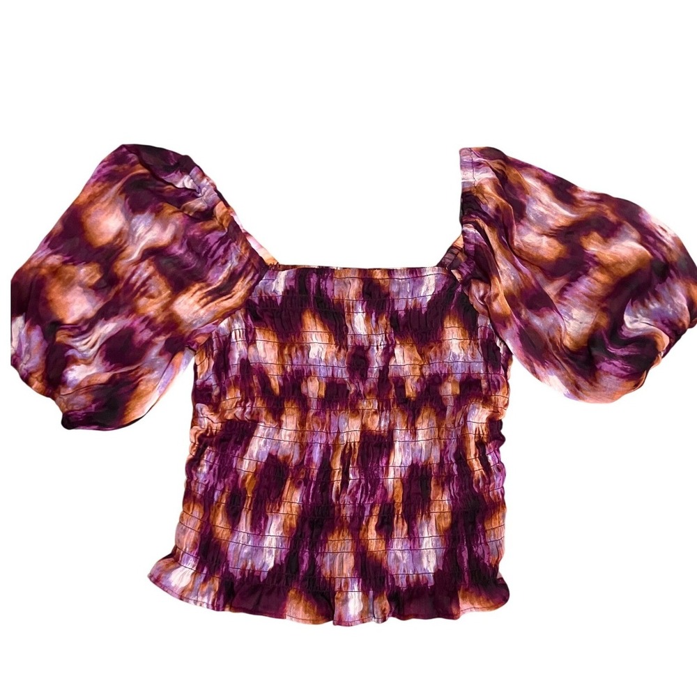 Smocked Puff Sleeve Top Tie Dye Whimsigoth Boho Fairy Grunge Festival Sz M